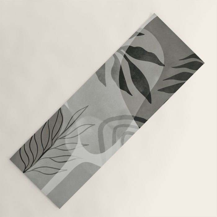 Abstract Botanical Mid Century Art Greenish Grey Yoga Mat Gallery Image 1