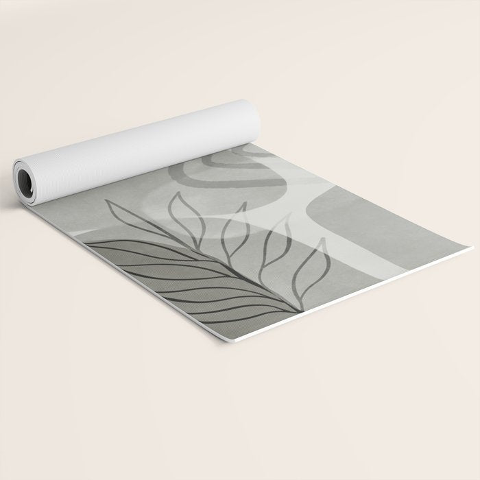 Abstract Botanical Mid Century Art Greenish Grey Yoga Mat Gallery Image 2