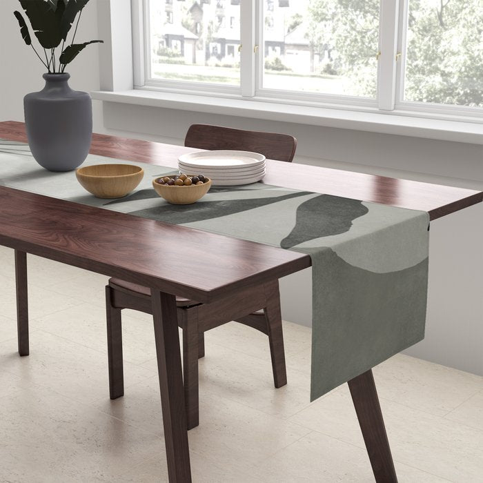 Abstract Botanical Mid Century Art Greenish Grey Table Runner Gallery Image 2