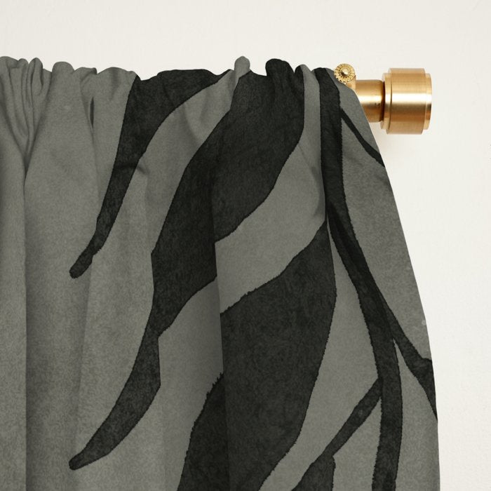 Abstract Botanical Mid Century Art Greenish Grey Window Curtain Gallery Image 2