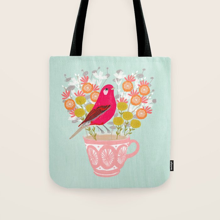 Bird on a Teacup by Andrea Lauren  Tote Bag Gallery Image 1
