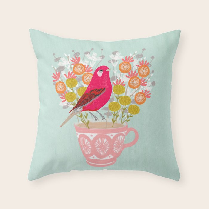Bird on a Teacup by Andrea Lauren  Throw Pillow Gallery Image 6