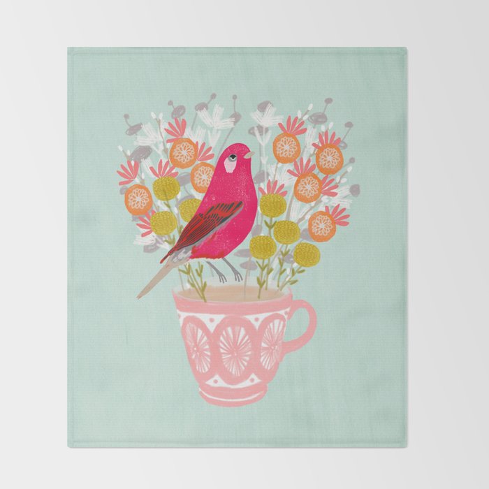 Bird on a Teacup by Andrea Lauren  Throw Blanket Gallery Image 2