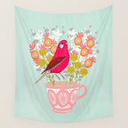 Bird on a Teacup by Andrea Lauren  Wall Tapestry Gallery Image 4