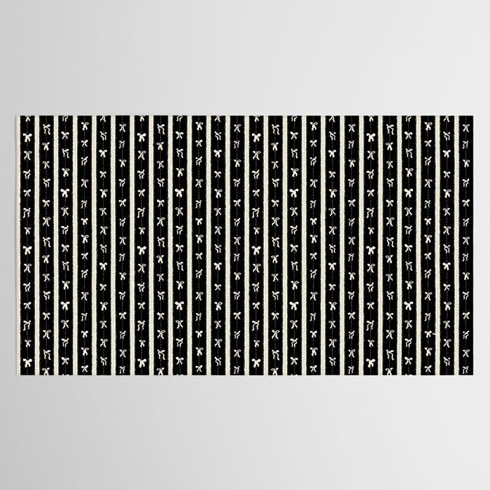 Coquette beige Bows on a black and beige stripes background pattern Tablecloth Gallery Image 2