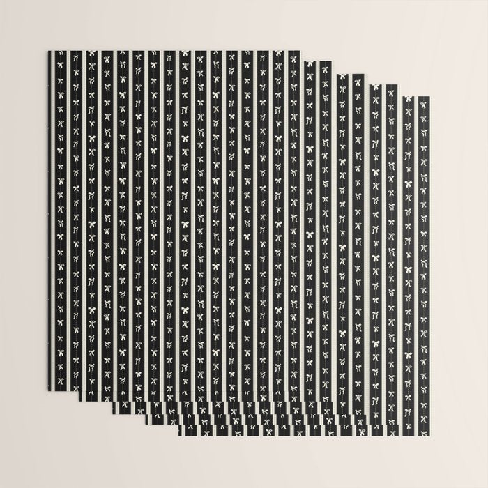 Coquette beige Bows on a black and beige stripes background pattern Wrapping Paper Gallery Image 3