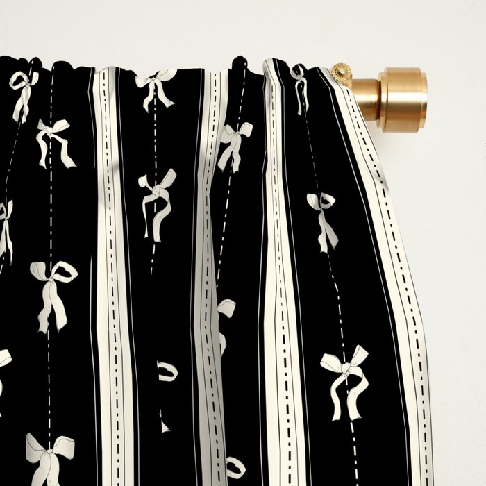 Coquette beige Bows on a black and beige stripes background pattern Window Curtain Gallery Image 2