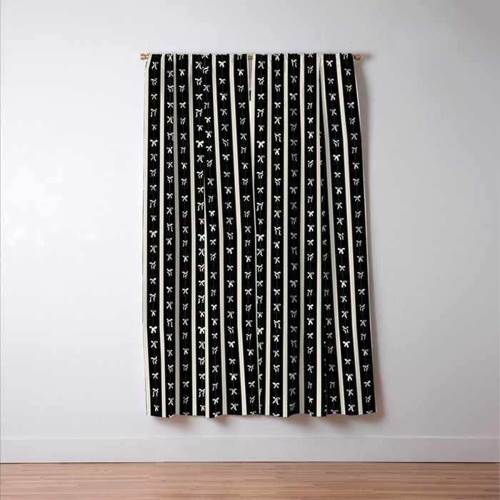 Coquette beige Bows on a black and beige stripes background pattern Window Curtain Gallery Image 3