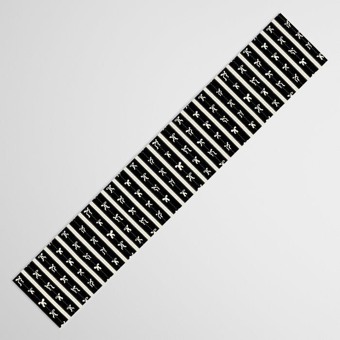 Coquette beige Bows on a black and beige stripes background pattern Table Runner Gallery Image 3
