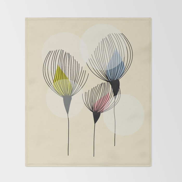 Retro Minimal Flowers Throw Blanket Gallery Image 2