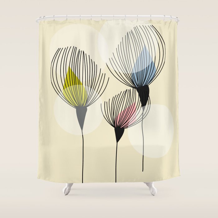 Retro Minimal Flowers Shower Curtain Gallery Image 1