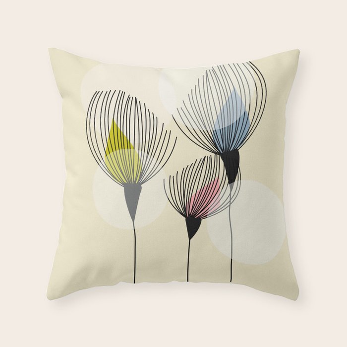 Retro Minimal Flowers Throw Pillow Gallery Image 6