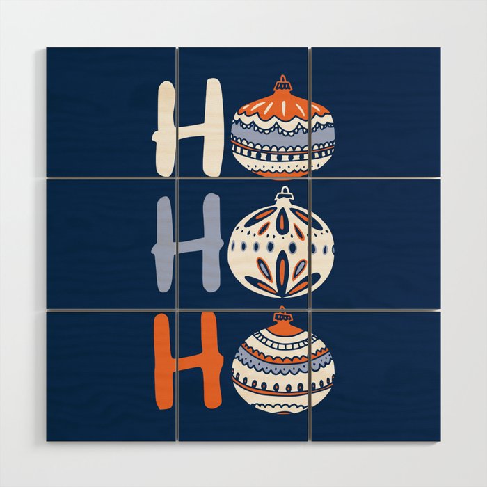 HoHoHo Cheerful little Christmas Illustration blue Wood Wall Art Gallery Image 1