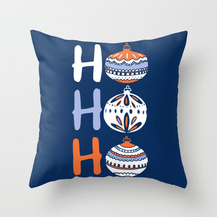 HoHoHo Cheerful little Christmas Illustration blue Throw Pillow Gallery Image 1