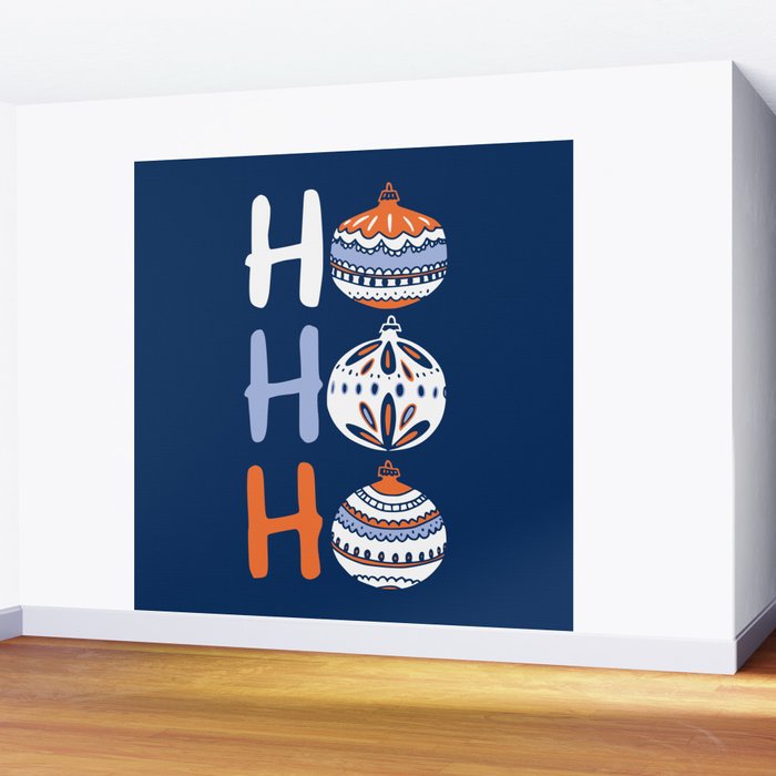 HoHoHo Cheerful little Christmas Illustration blue Wall Mural Gallery Image 2