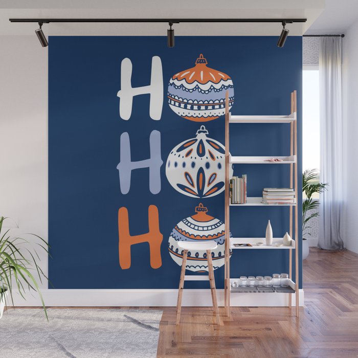 HoHoHo Cheerful little Christmas Illustration blue Wall Mural Gallery Image 1