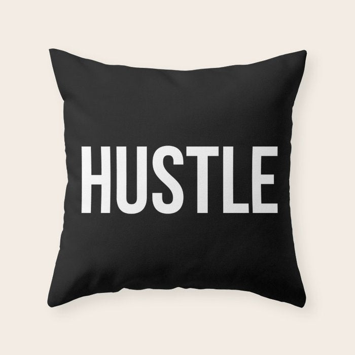 HUSTLE (Black & White) Throw Pillow Gallery Image 1