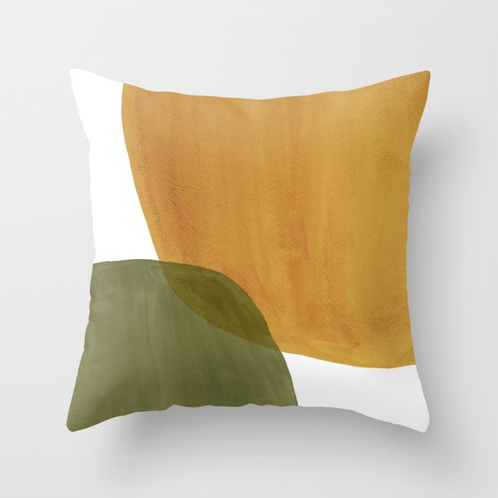 Olive green and mustard shapes Throw Pillow