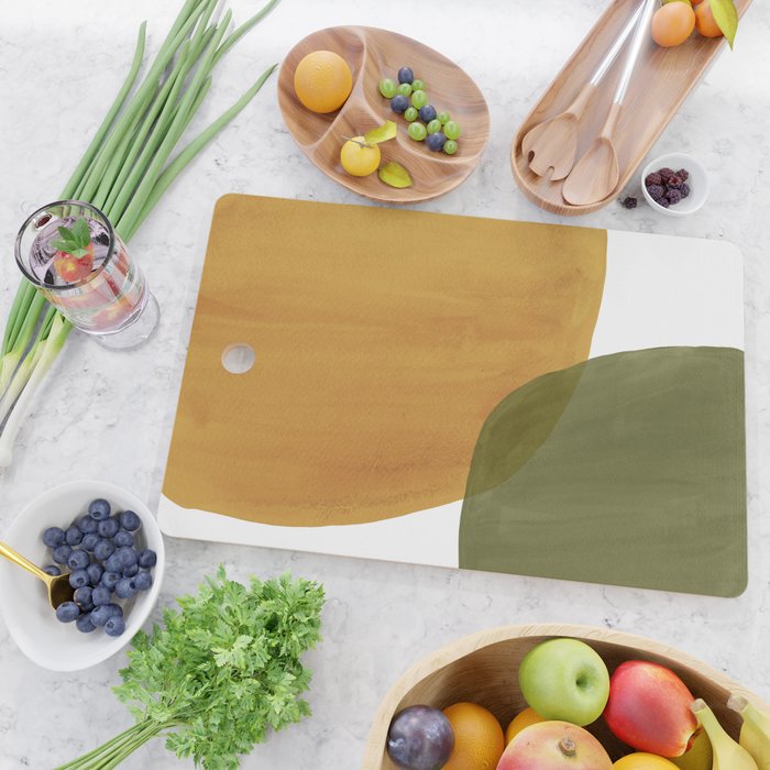 Olive green and mustard shapes Cutting Board Gallery Image 2