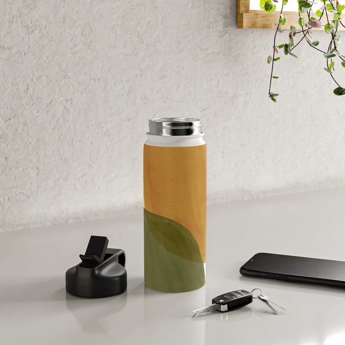 Olive green and mustard shapes Water Bottle Gallery Image 4