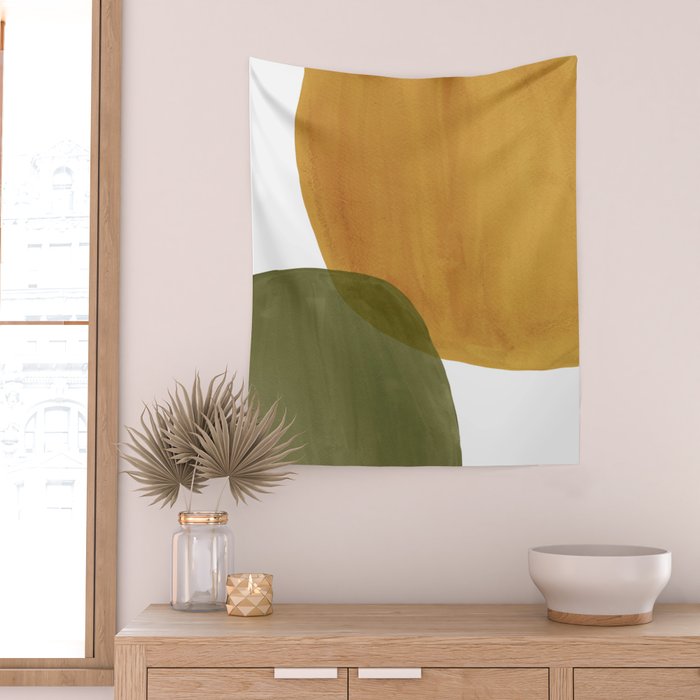 Olive green and mustard shapes Wall Tapestry Gallery Image 2