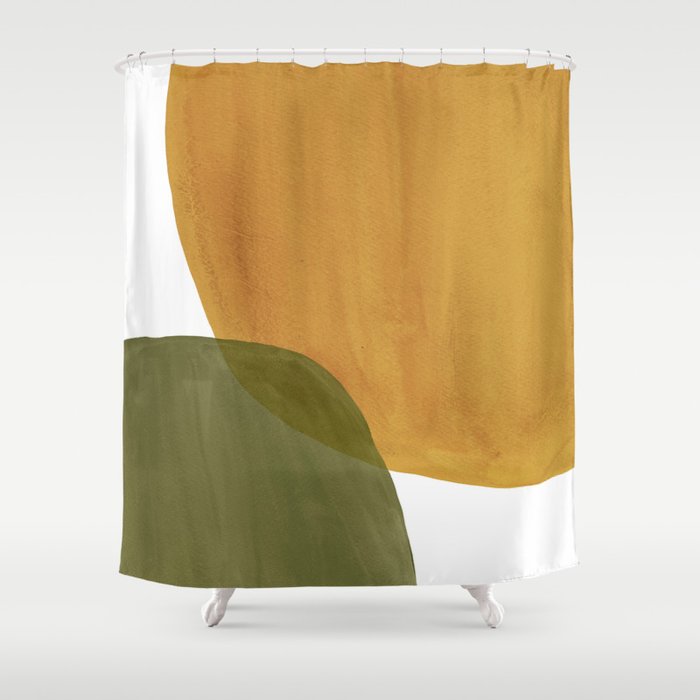 Olive green and mustard shapes Shower Curtain Gallery Image 1
