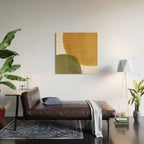 Olive green and mustard shapes Wood Wall Art Gallery Image 2