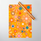 Yellow Retro Garden Flowers Vintage 60s 70s Aesthetic Floral Pattern Wrapping Paper Gallery Image 1
