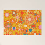 Yellow Retro Garden Flowers Vintage 60s 70s Aesthetic Floral Pattern Welcome Mat Gallery Image 1