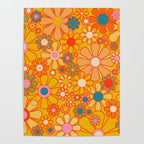 Yellow Retro Garden Flowers Vintage 60s 70s Aesthetic Floral Pattern Poster Gallery Image 4