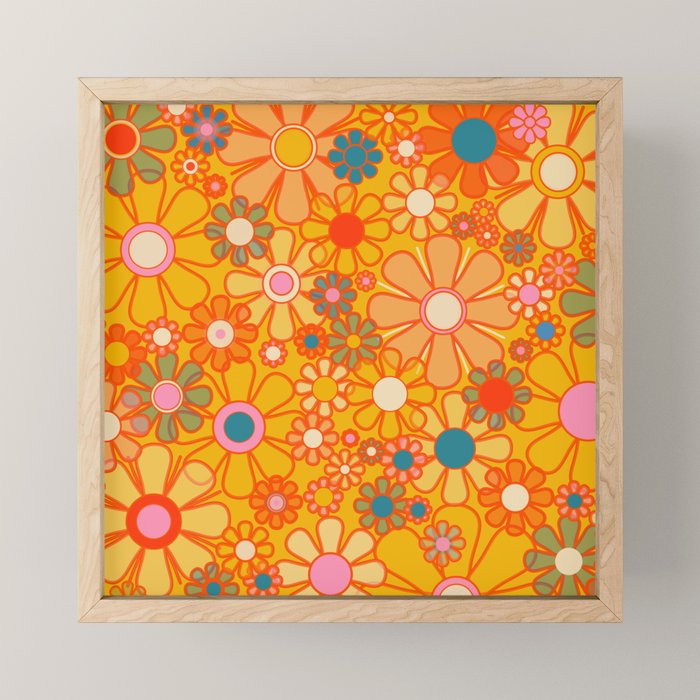 Yellow Retro Garden Flowers Vintage 60s 70s Aesthetic Floral Pattern Mini Art Print Gallery Image 1