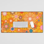 Yellow Retro Garden Flowers Vintage 60s 70s Aesthetic Floral Pattern Desk Mat Gallery Image 1