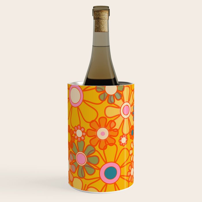Yellow Retro Garden Flowers Vintage 60s 70s Aesthetic Floral Pattern Wine Chiller Gallery Image 2