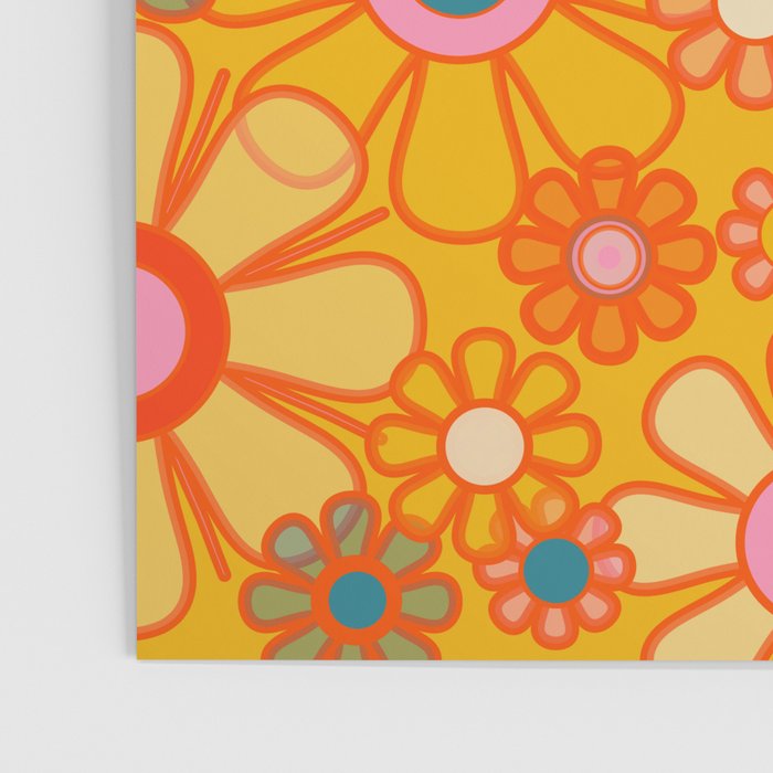 Yellow Retro Garden Flowers Vintage 60s 70s Aesthetic Floral Pattern Poster Gallery Image 3