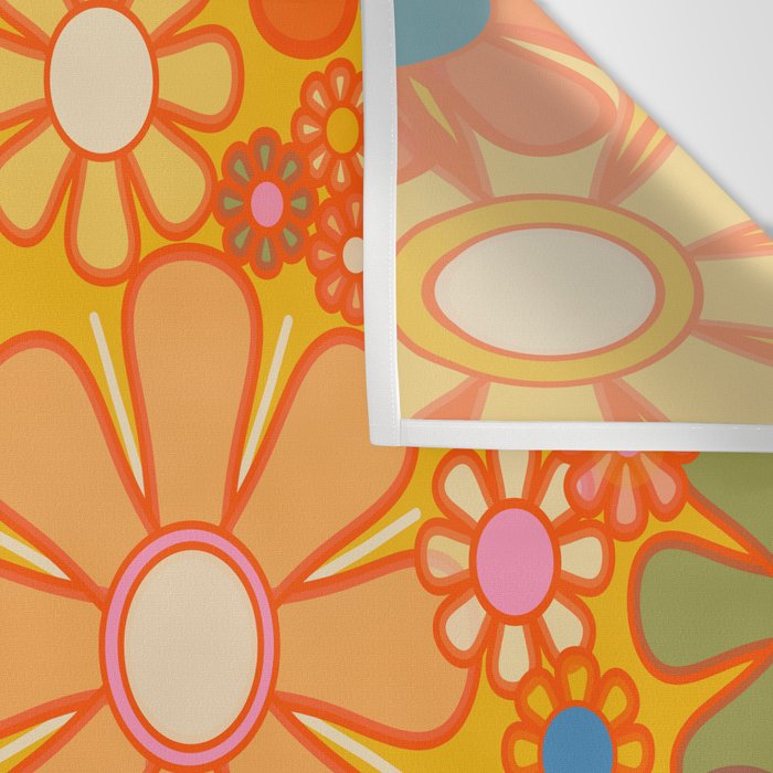 Yellow Retro Garden Flowers Vintage 60s 70s Aesthetic Floral Pattern Wall Tapestry Gallery Image 3