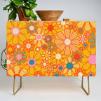 Yellow Retro Garden Flowers Vintage 60s 70s Aesthetic Floral Pattern Credenza Gallery Image 1