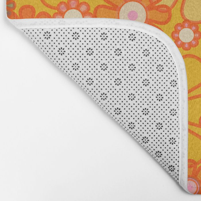 Yellow Retro Garden Flowers Vintage 60s 70s Aesthetic Floral Pattern Bath Mat Gallery Image 2