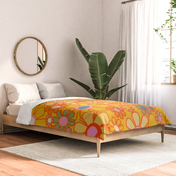 Yellow Retro Garden Flowers Vintage 60s 70s Aesthetic Floral Pattern Comforter Gallery Image 2