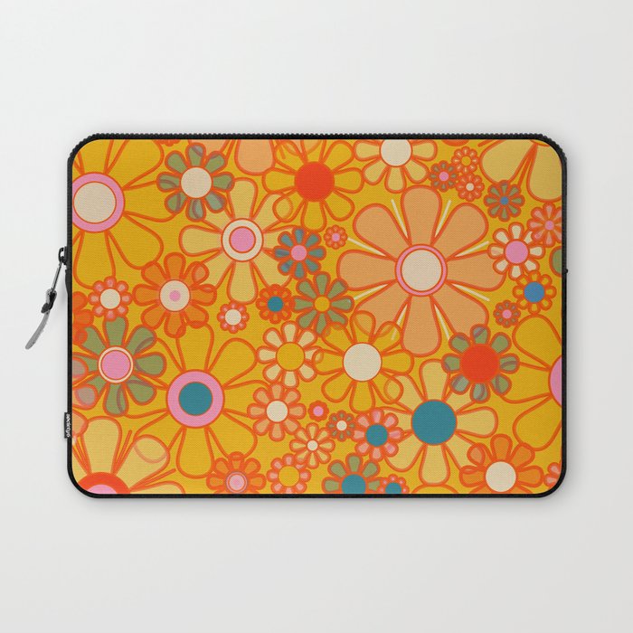 Yellow Retro Garden Flowers Vintage 60s 70s Aesthetic Floral Pattern Laptop Sleeve Gallery Image 1