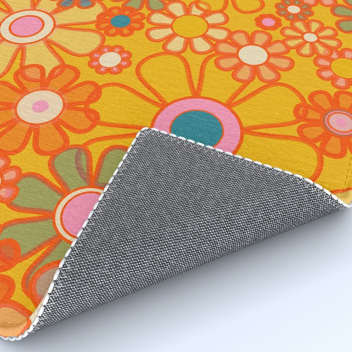 Yellow Retro Garden Flowers Vintage 60s 70s Aesthetic Floral Pattern Rug Gallery Image 4