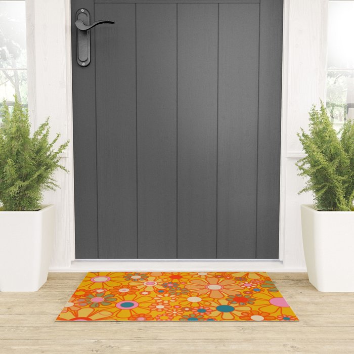 Yellow Retro Garden Flowers Vintage 60s 70s Aesthetic Floral Pattern Welcome Mat Gallery Image 3