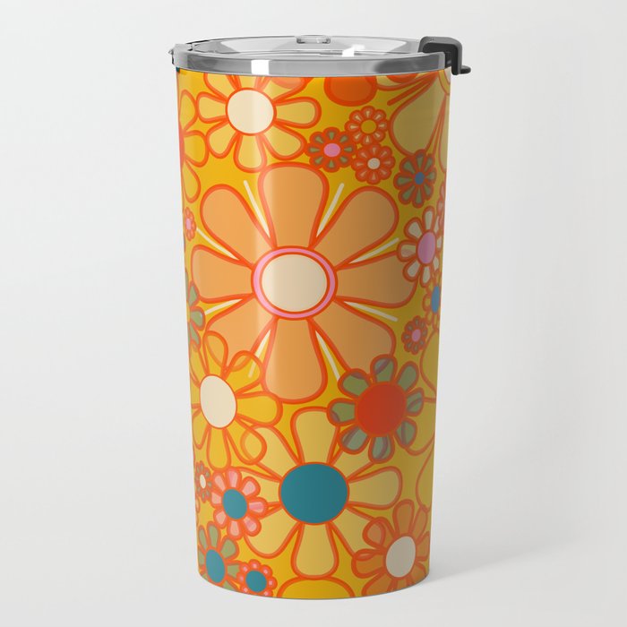 Yellow Retro Garden Flowers Vintage 60s 70s Aesthetic Floral Pattern Travel Mug Gallery Image 2