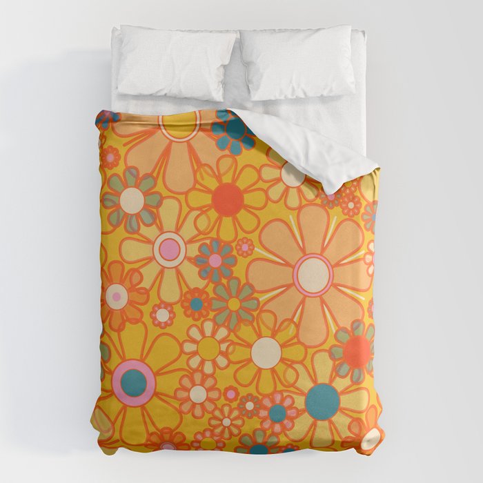 Yellow Retro Garden Flowers Vintage 60s 70s Aesthetic Floral Pattern Duvet Cover Gallery Image 6