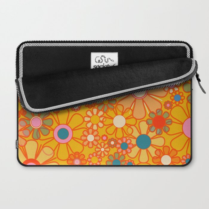 Yellow Retro Garden Flowers Vintage 60s 70s Aesthetic Floral Pattern Laptop Sleeve Gallery Image 2