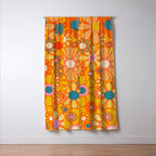 Yellow Retro Garden Flowers Vintage 60s 70s Aesthetic Floral Pattern Window Curtain Gallery Image 3
