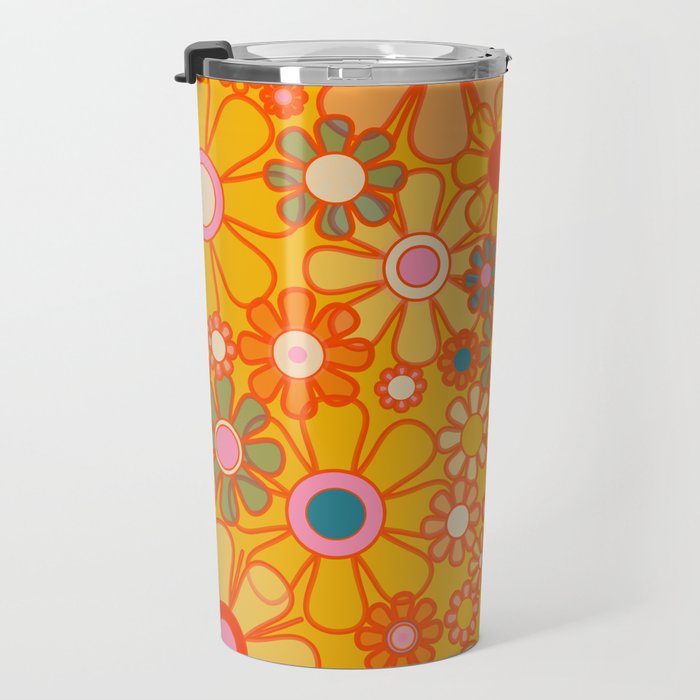 Yellow Retro Garden Flowers Vintage 60s 70s Aesthetic Floral Pattern Travel Mug Gallery Image 3