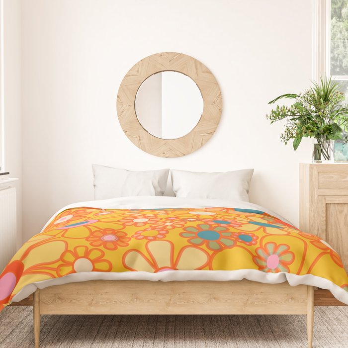 Yellow Retro Garden Flowers Vintage 60s 70s Aesthetic Floral Pattern Duvet Cover Gallery Image 3