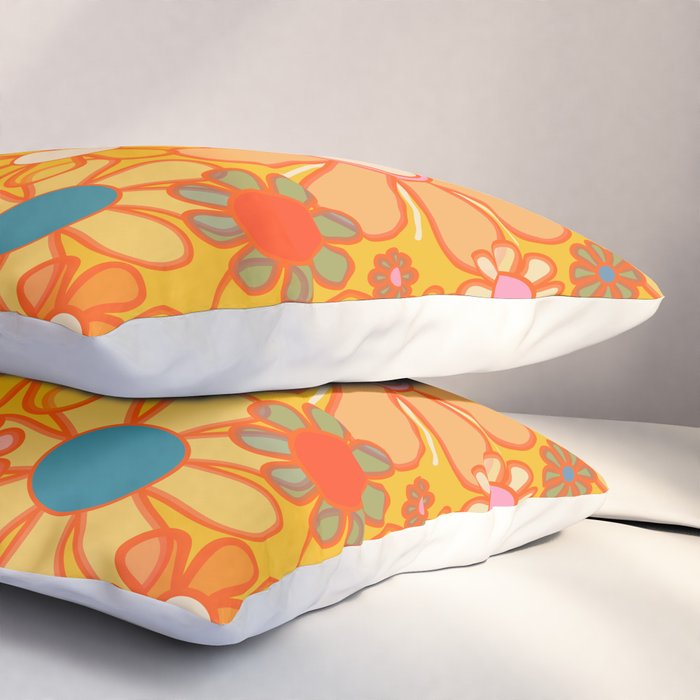 Yellow Retro Garden Flowers Vintage 60s 70s Aesthetic Floral Pattern Pillow Sham Gallery Image 3
