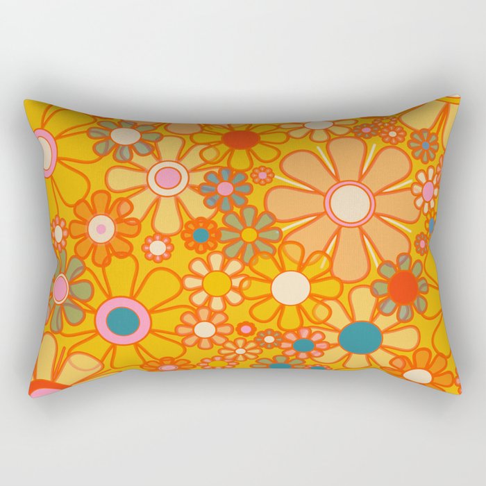 Yellow Retro Garden Flowers Vintage 60s 70s Aesthetic Floral Pattern Rectangular Pillow Gallery Image 2