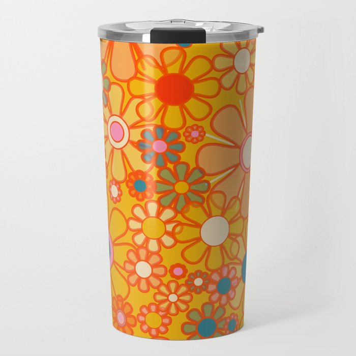 Yellow Retro Garden Flowers Vintage 60s 70s Aesthetic Floral Pattern Travel Mug Gallery Image 1